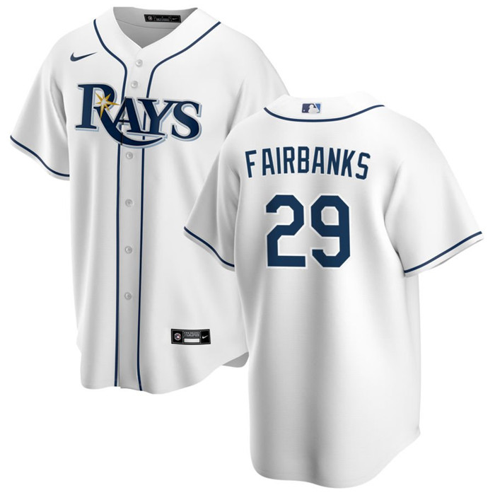 Men's Tampa Bay Rays #29 Pete Fairbanks White Cool Base Stitched Baseball Jersey - Click Image to Close